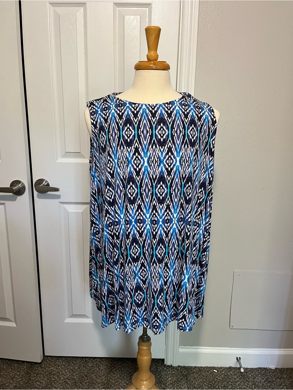 Jessica London Blue and White Ikat Sleeveless Tunic